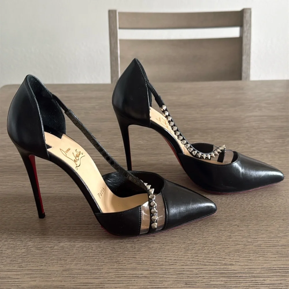 Christian Louboutin Spike Cross 100 Black Pump - Picture 1 of 13